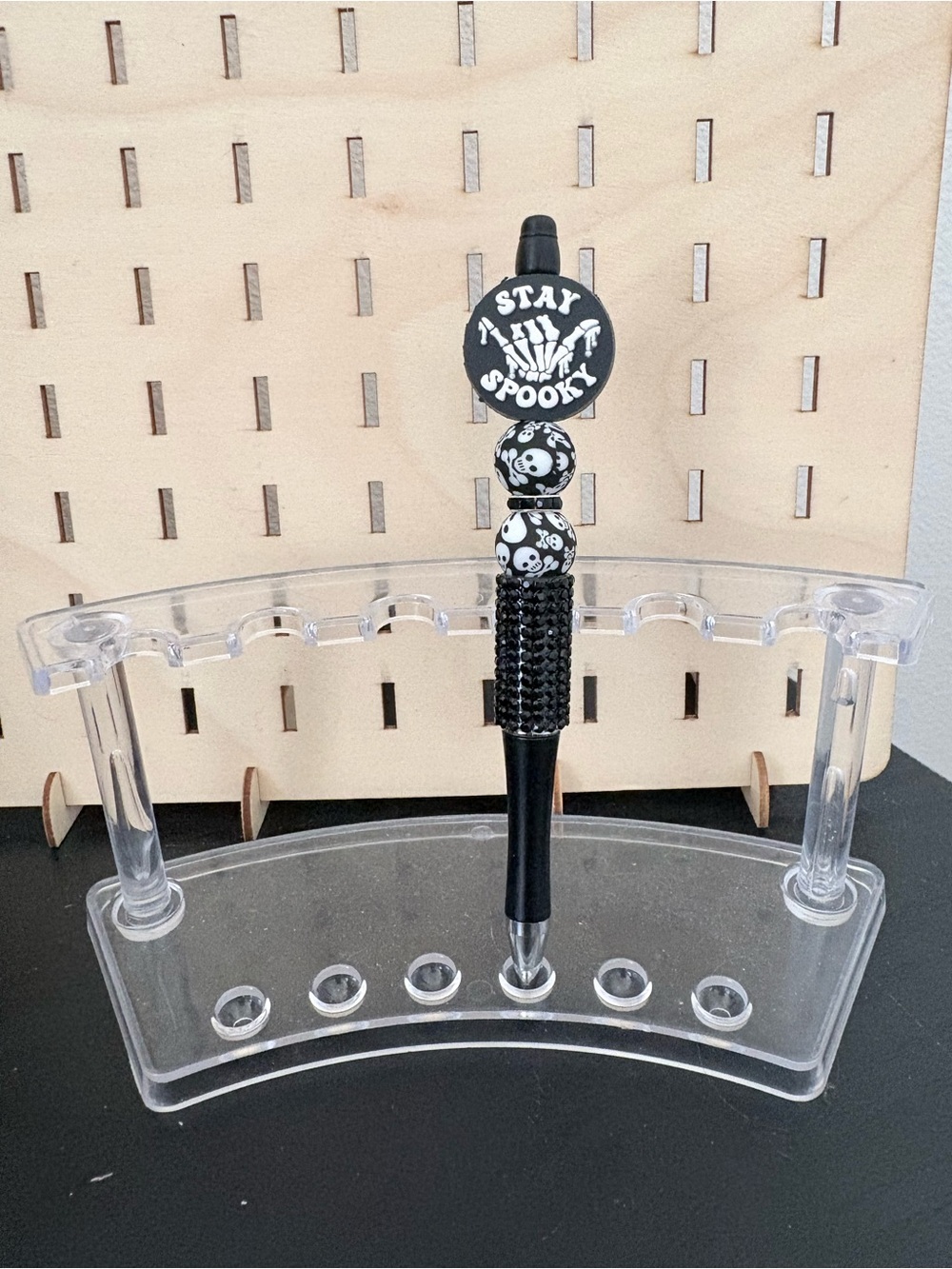 Handcrafted stay spooky rhinestone beaded pen